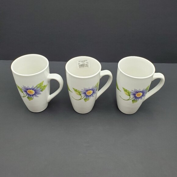 Pfaltzgraff Emma Tall Latte Mugs White Coffee Mugs Purple Pink Floral Flowers - Picture 4 of 10